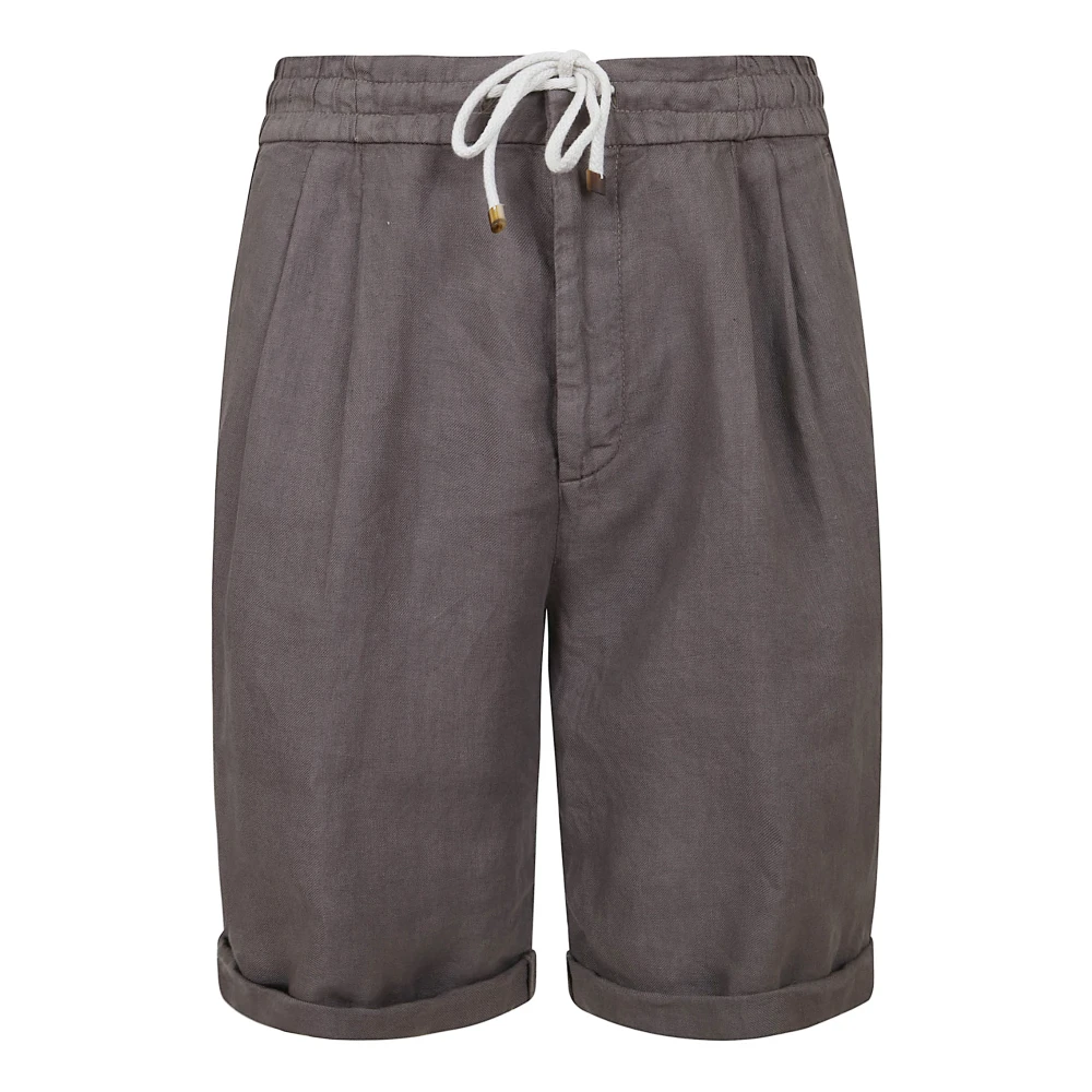 Brunello Cucinelli Men's Brown Linen Bermuda Shorts - Casual Shorts - 2XL - Shorts