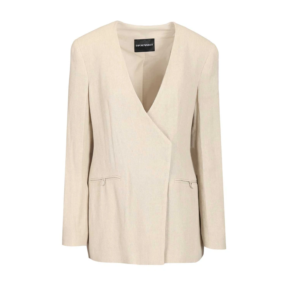 Emporio Armani Women's Beige Blazers, 3XL, Collarless Blazer