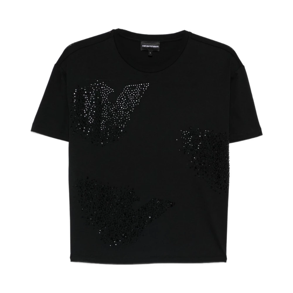 Emporio Armani Vrouw Zwart Tops Dames, Xl, Embellishment Ronde Hals Korte Mouwen