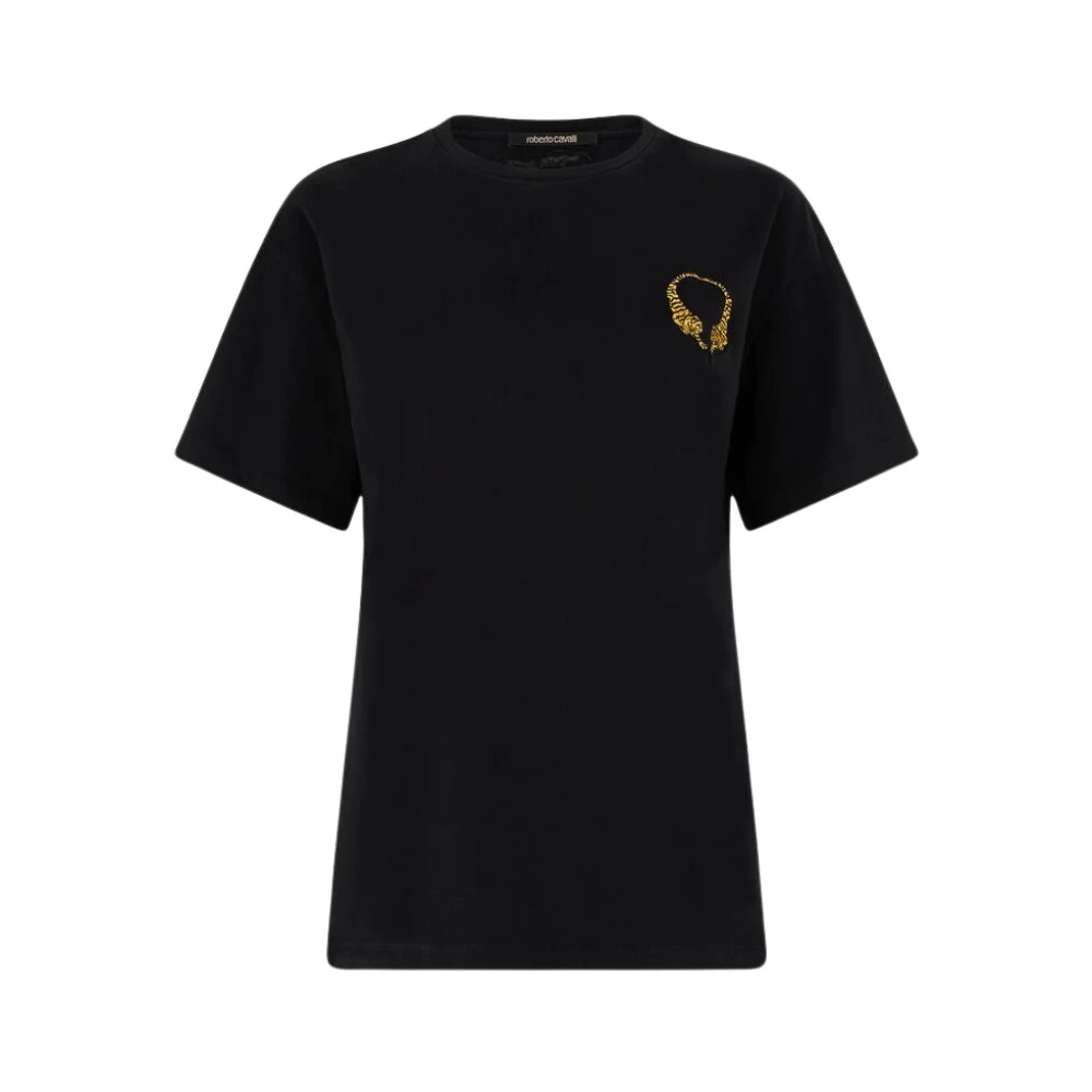 Roberto Cavalli , T-Shirts, Female, Black, S, Cotton T-Shirt With Tigers