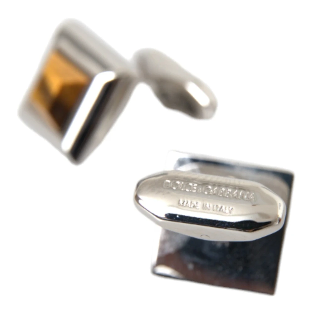 Dolce & Gabbana Kristallen Manchetknopen Zilver Oranje Glas Gray Heren