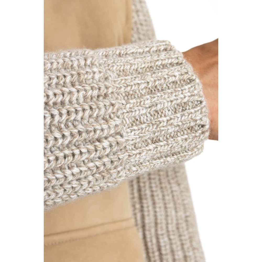 Eleventy Beige Gebreide Kraag Jas met Knopen Beige Heren