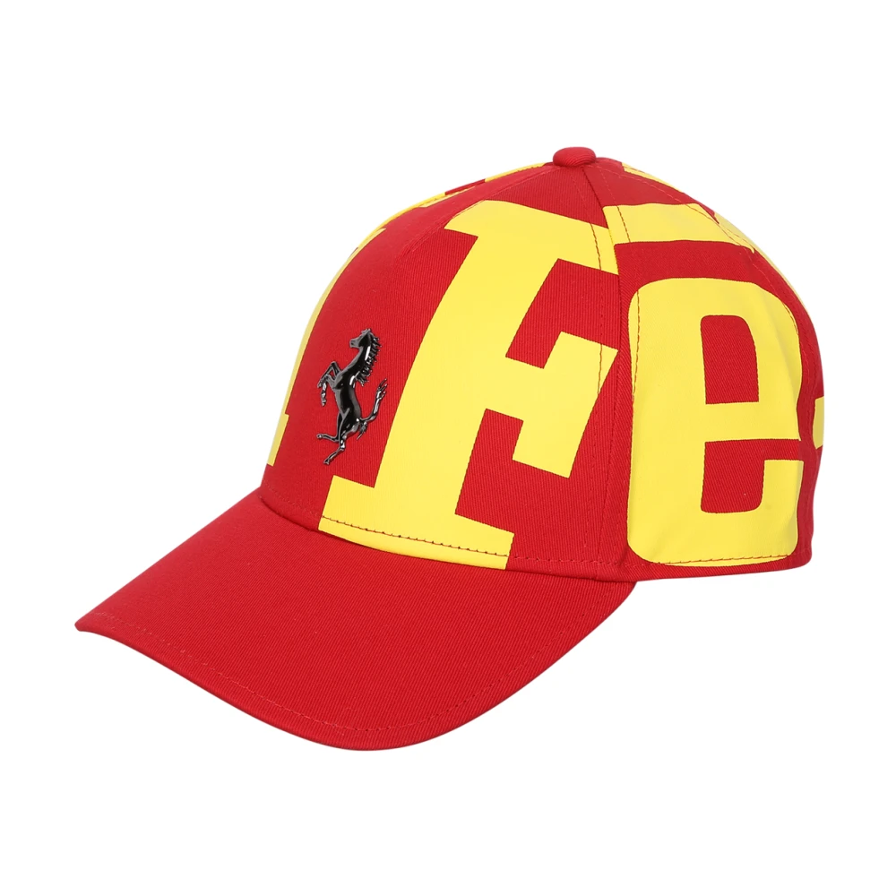Ferrari Logo Print Baseball Cap in Rood Geel Rood Heren