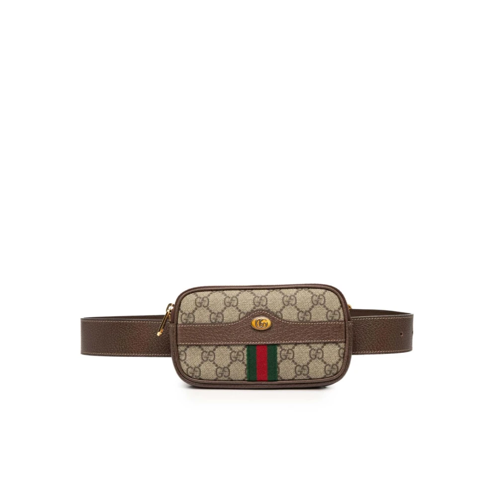 Gucci Vintage Women's Brown Pre-Owned Vintage Monogram Belt Bag With Web Stripe