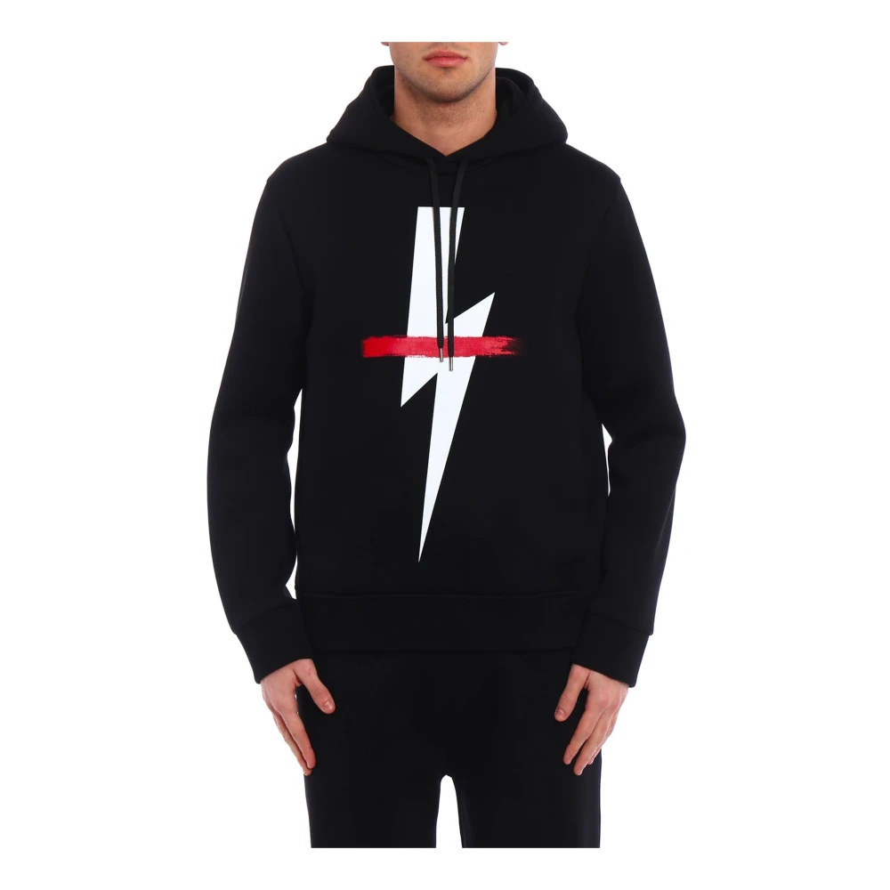 Neil Barrett Logo Hoodie Bliksemprint Black Heren
