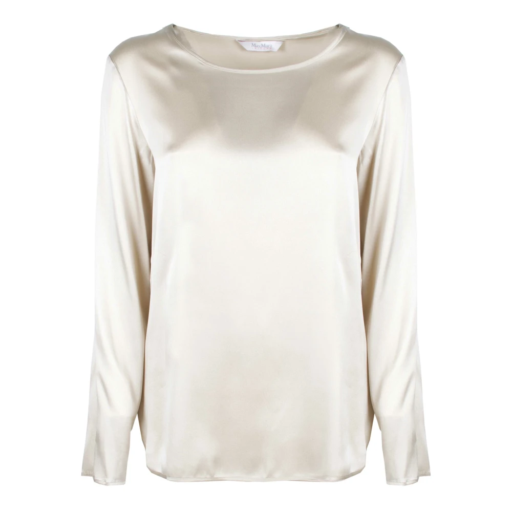 Max Mara Zijden blouse met wijde halslijn White Dames