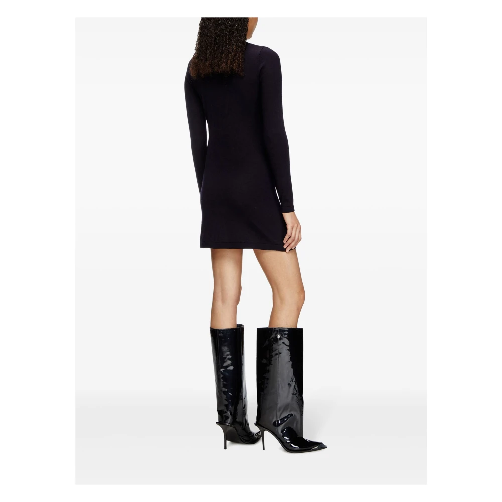 Diesel Zwarte Wollen V-Hals Jurk Metalen Detail Black Dames