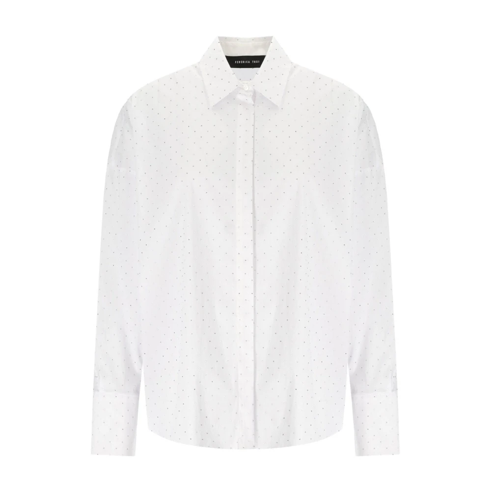 Federica Tosi Witte Rhinestone Boyfriend Overhemd White Dames