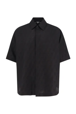 Jacquard Linne Bomull Skjorta med Broderi