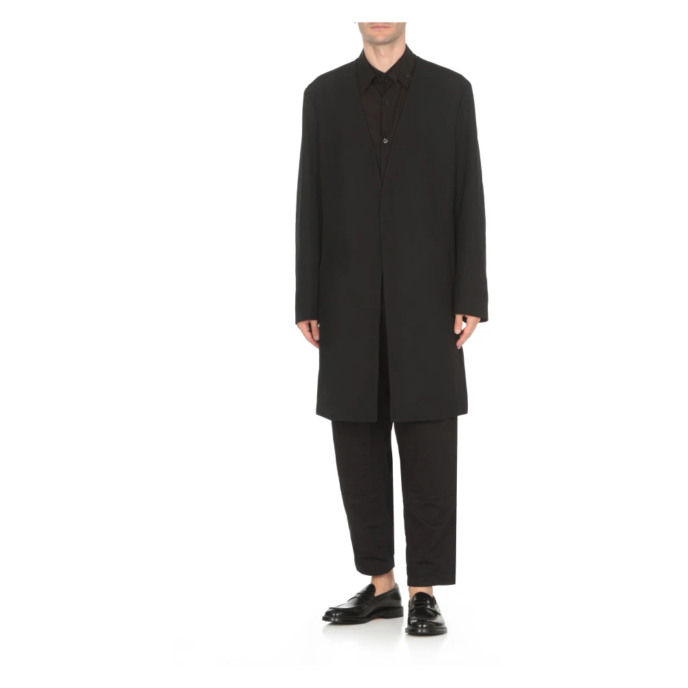 Yohji Yamamoto Zwarte wollen jas voor mannen Black Heren