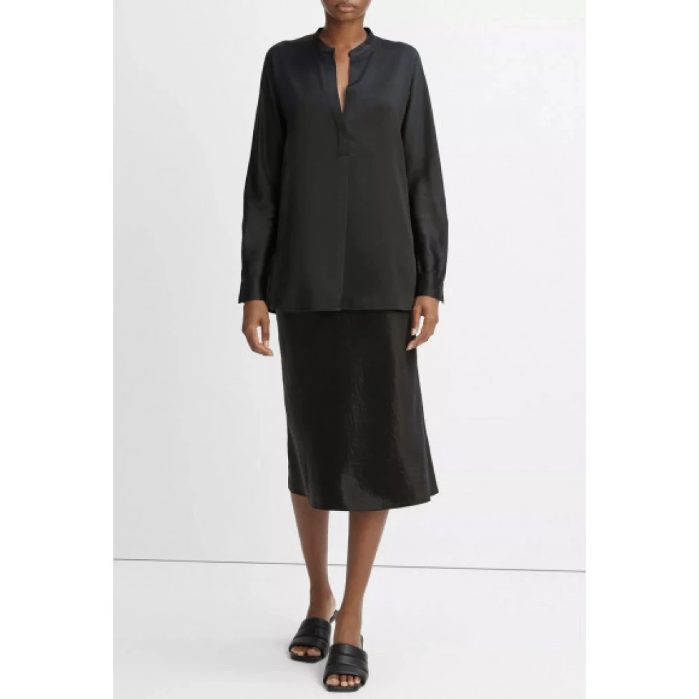 Vince Zijden Satijnen Blouse met Bandkraag Black Dames