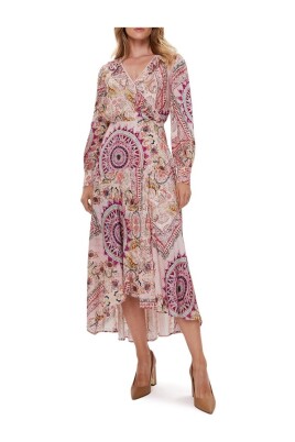 multicolor-v-neck-long-sleeve-dress