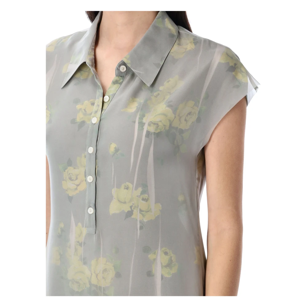 Acne Studios Geel Grijs Rose Print Lange Jurk Gray Dames
