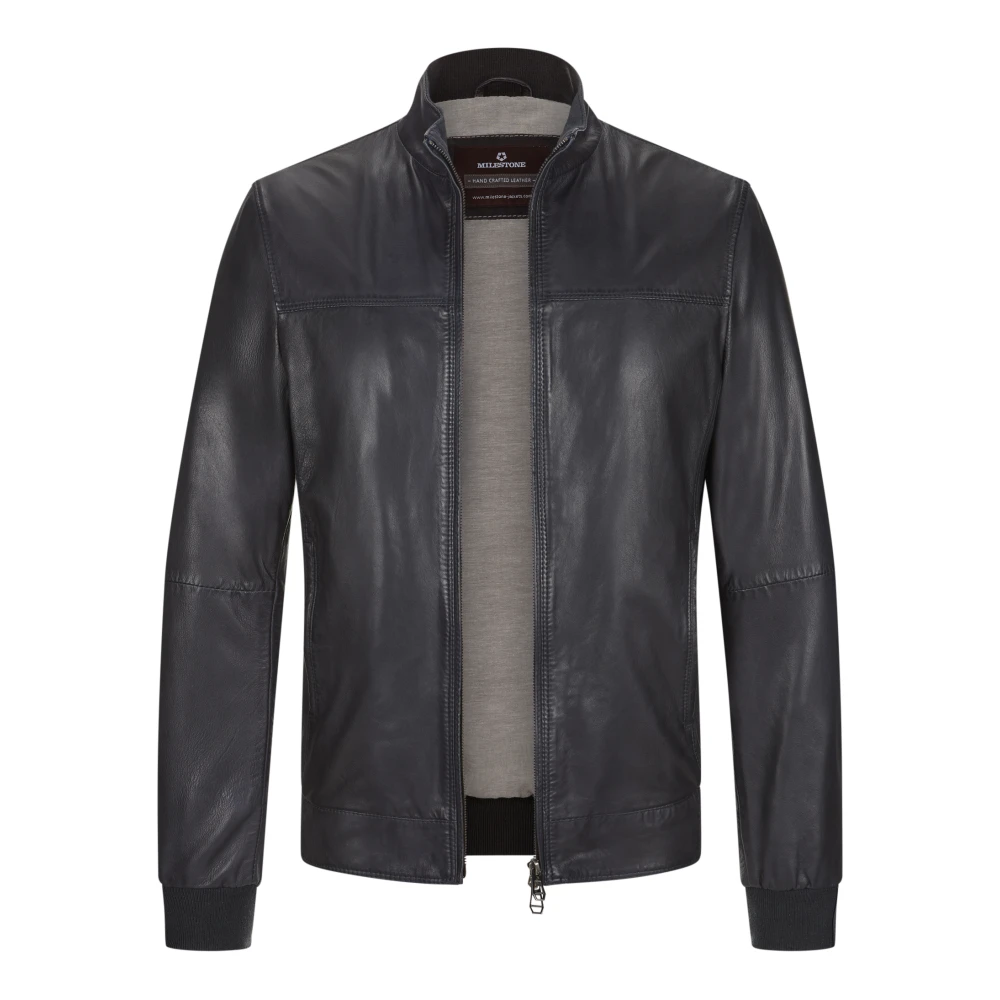 Milestone Klassieke Leren Jas Blue Heren