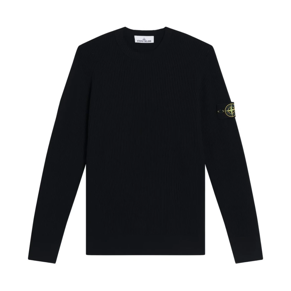 Stone Island Blue Round-Neck Knitwear, Male, 2XL, Wool Crewneck Jumper