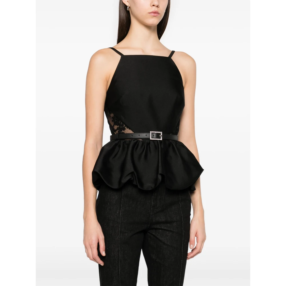 Self Portrait Zwarte Peplum Shirt met Kantpanelen Black Dames