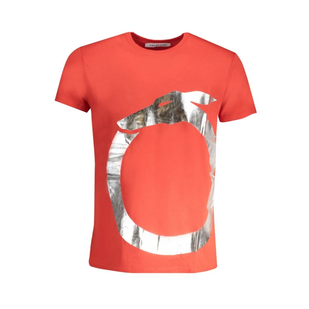 Trussardi Rode Katoenen Logo Print T-shirt Red Heren