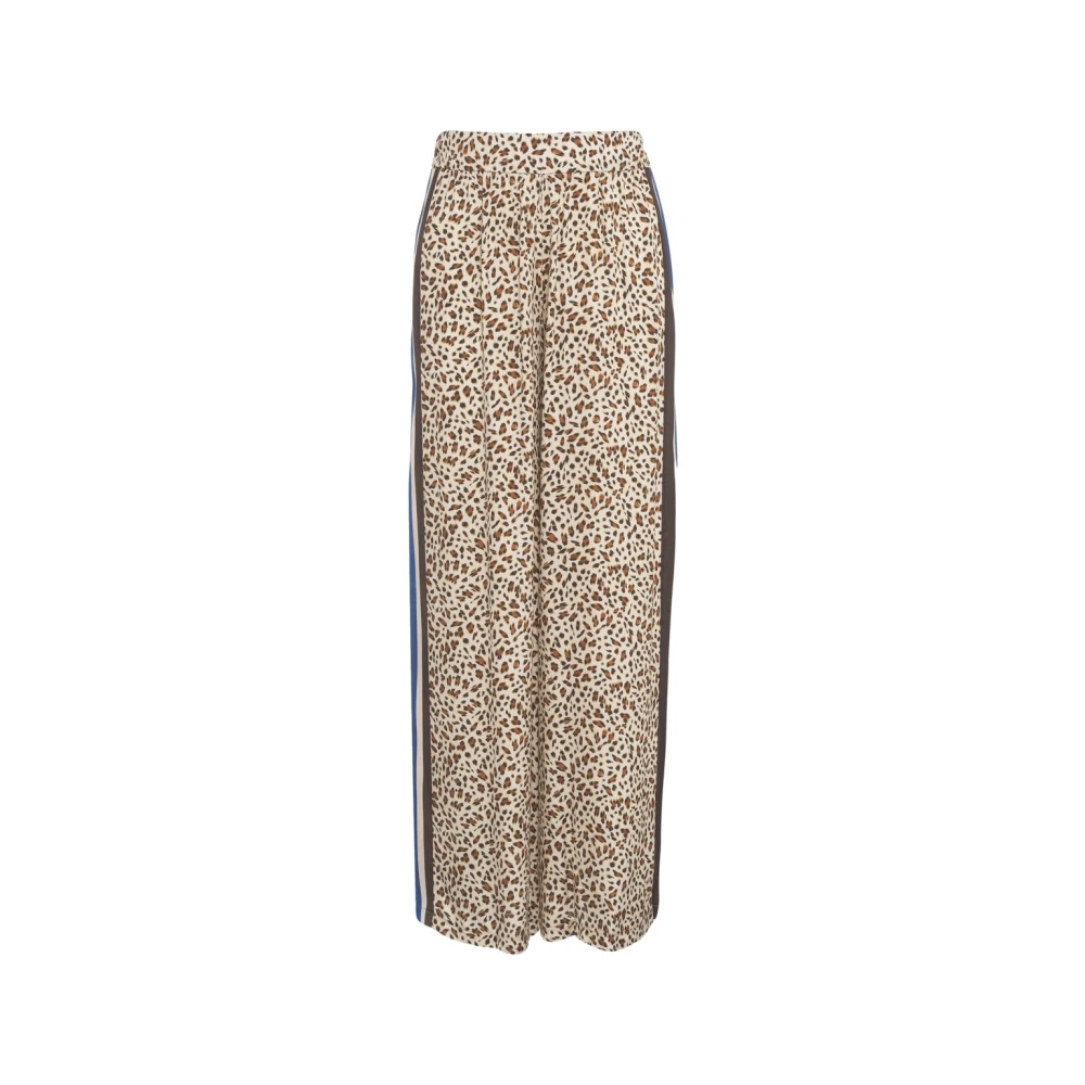 KAOS Beige Animal Print Wide Leg Trousers Beige, Dam