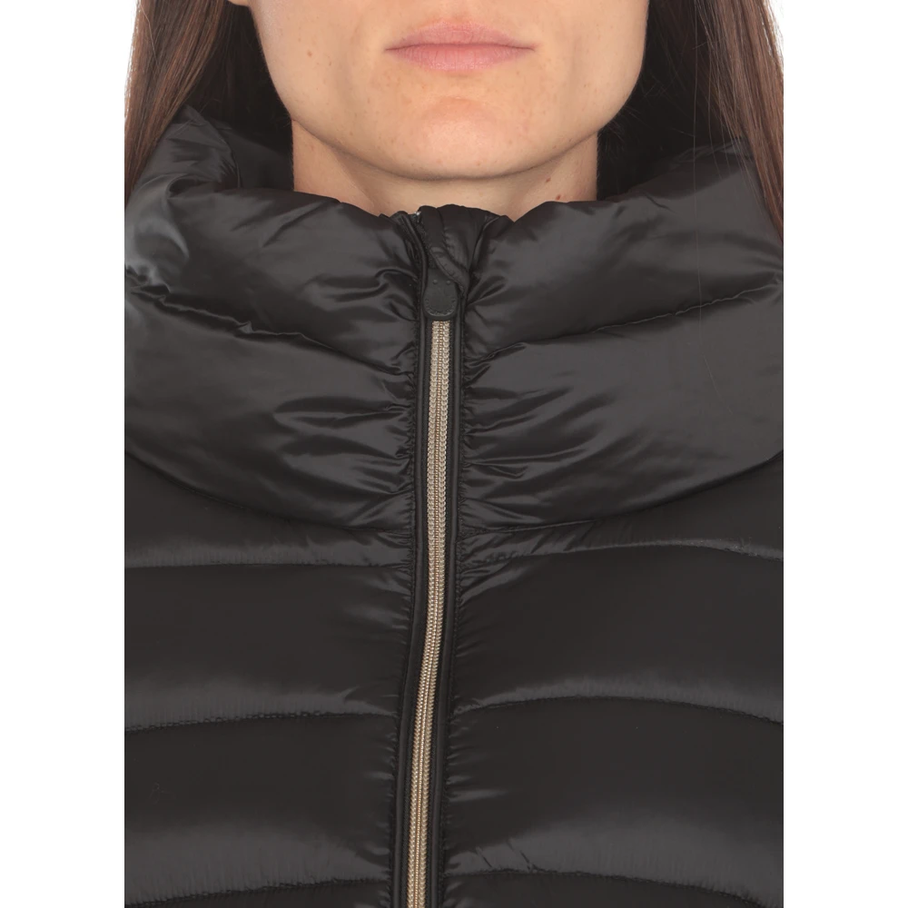 Save The Duck Zwarte Gewatteerde Jas Hoge Hals Rits Black Dames