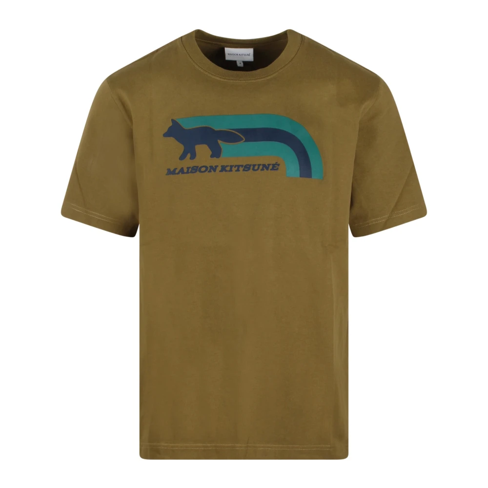 Maison Kitsuné Flash Fox Print Katoenen T-Shirt Green Heren