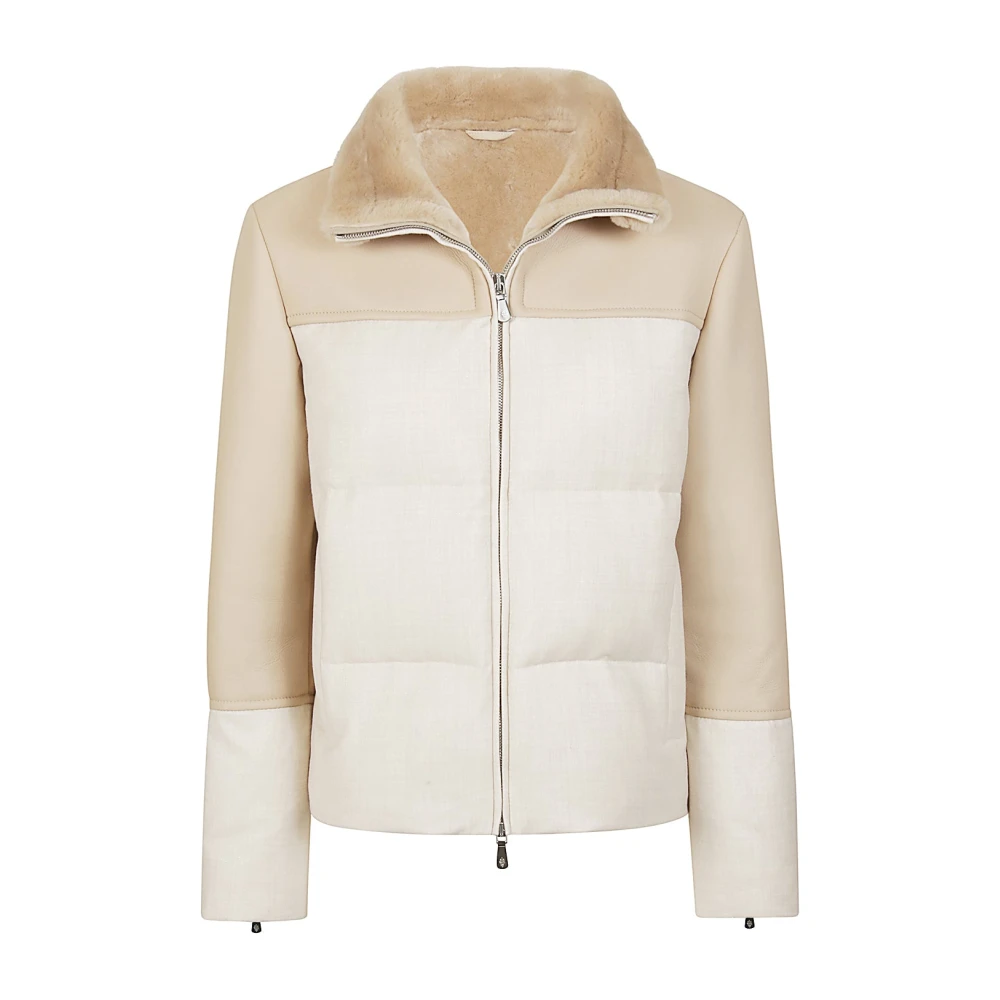 Eleventy Lurex Wol Shearling Biker Jas Beige Dames