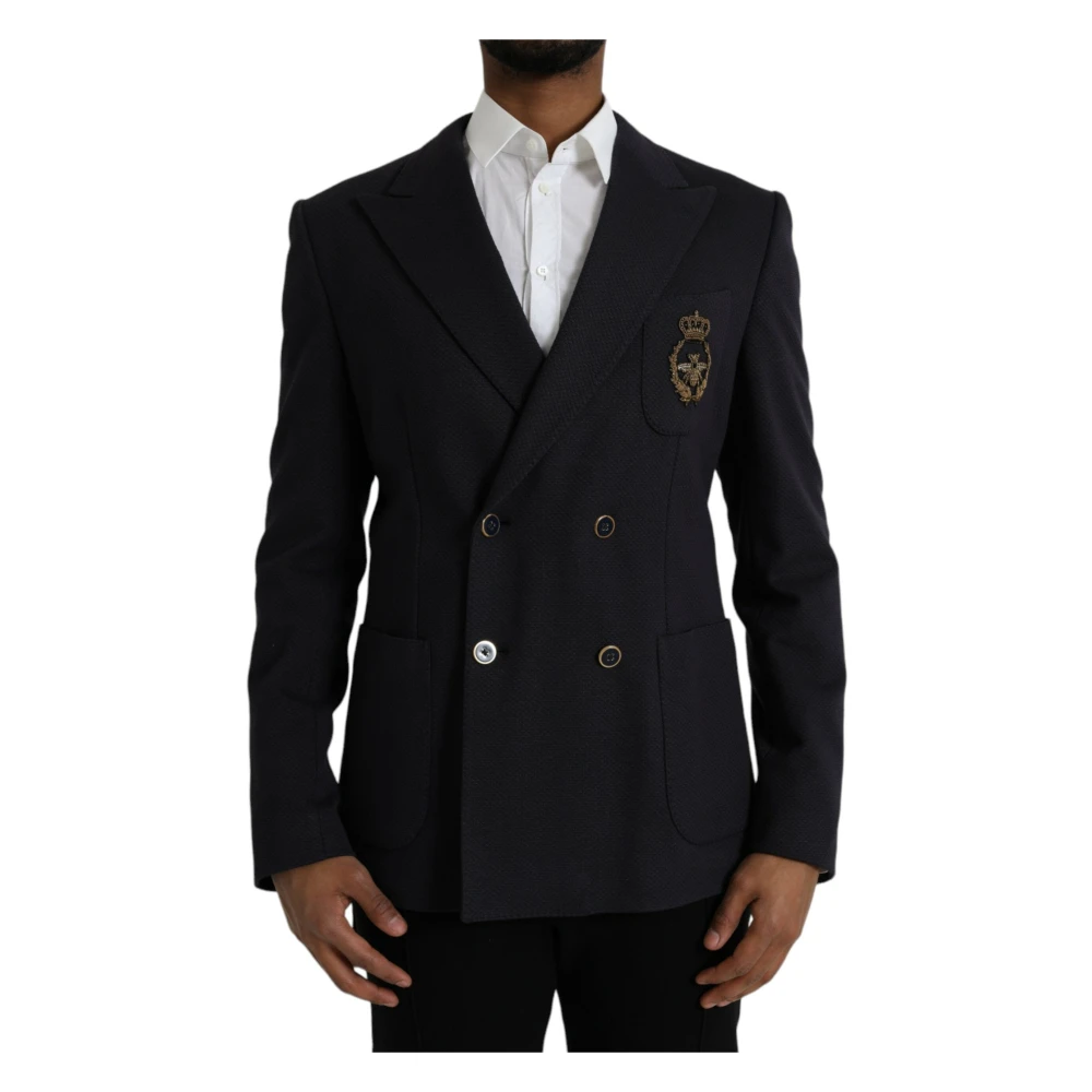 Dolce & Gabbana Navy Crown Bee Double-Breasted Blazer Blue Heren