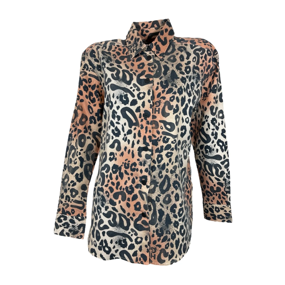 Hugo Boss Leopard Print Boyfriend Shirt Oversized Blouse Multicolor Dames