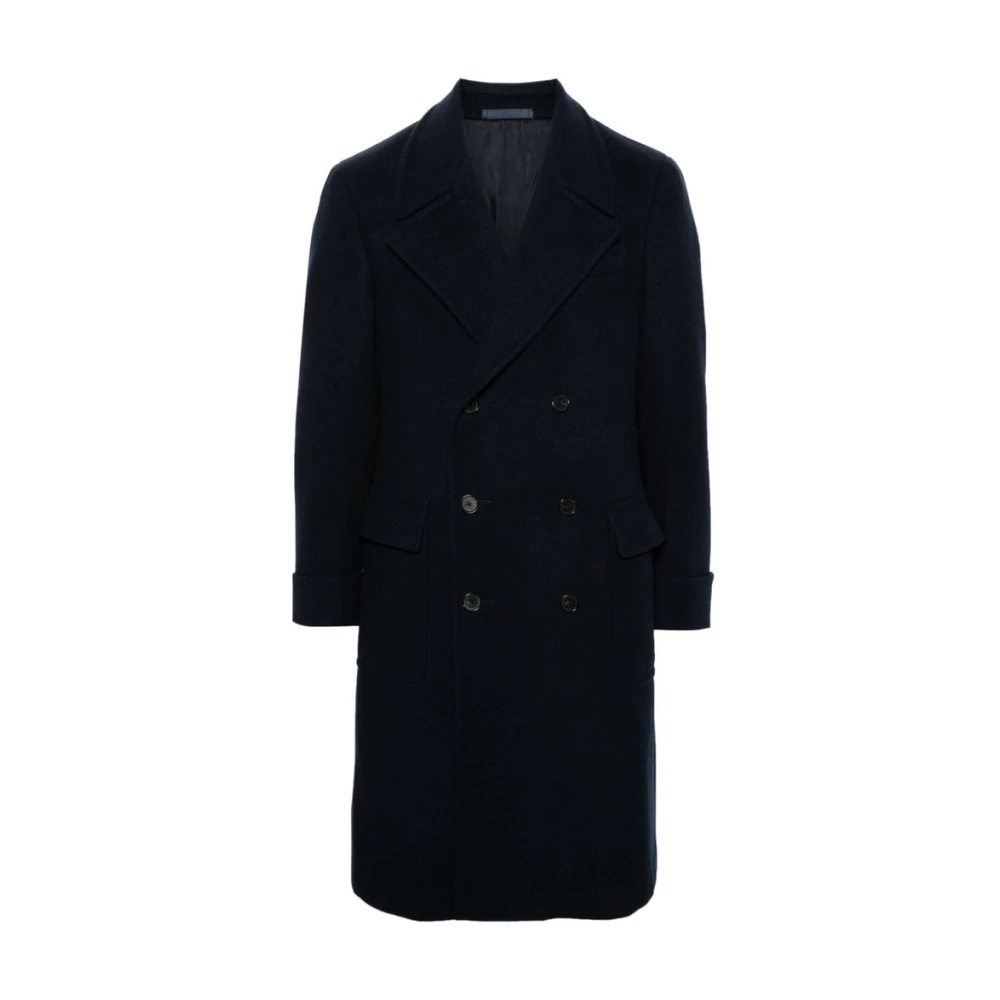 Caruso Navy Blauwe Wollen Jas Blue Heren
