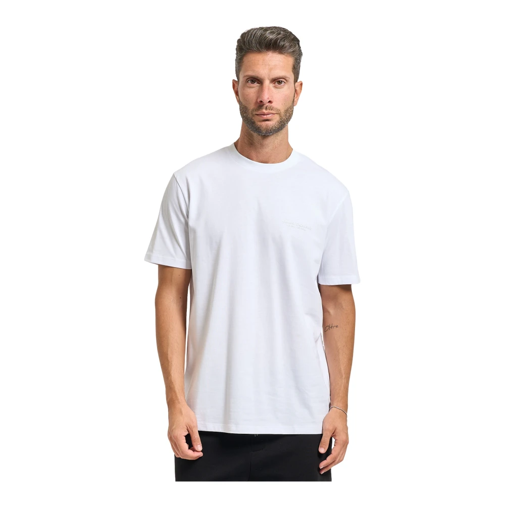 Armani Exchange Mannelijk Wit Tops Heren, M, T-Shirt Met Borstlogo