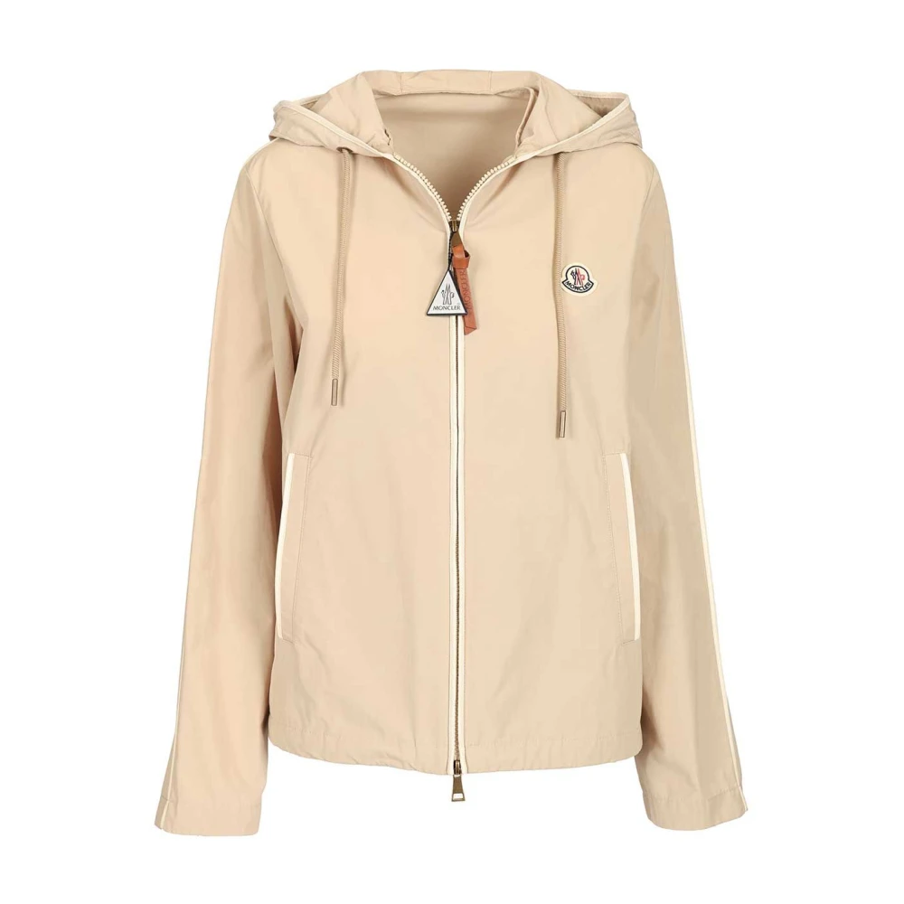 Moncler Women's Beige Zip-Throughs, M, Sarracenia Hooded Jacket