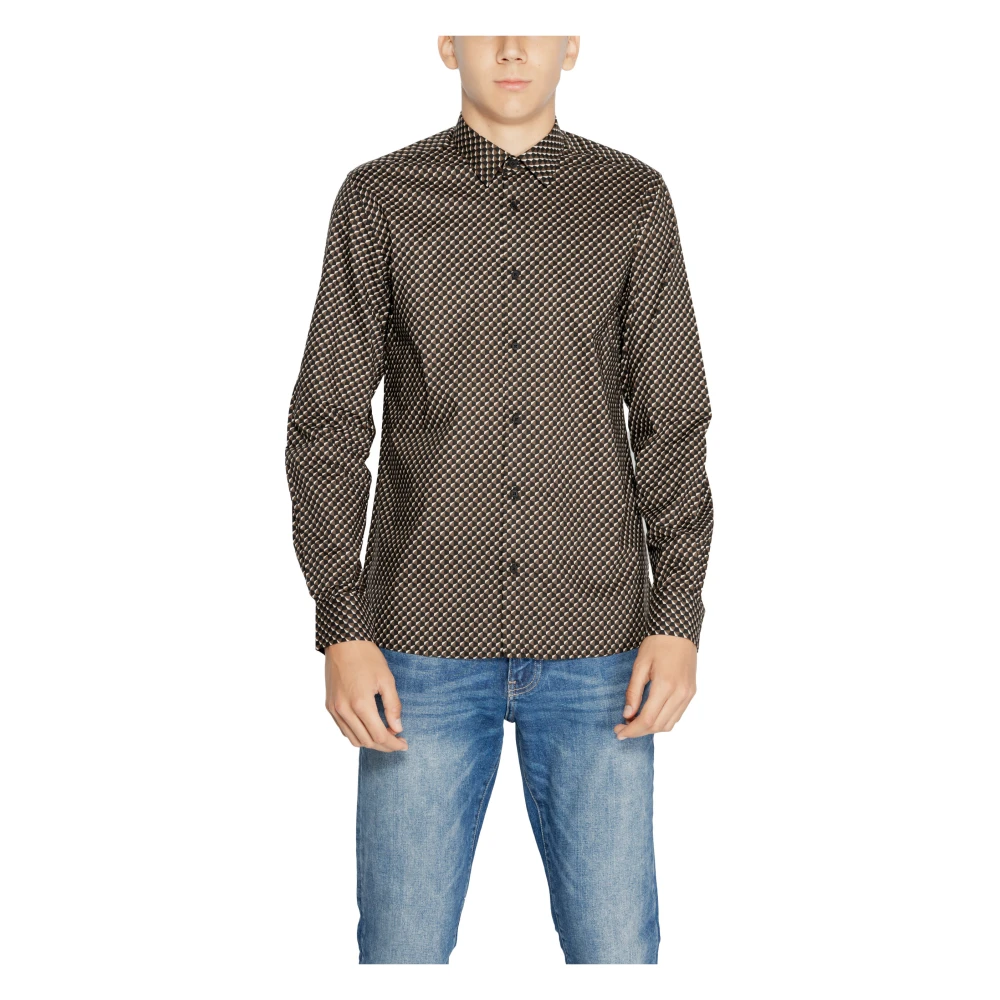 Antony Morato Men's Brown Geometric Cotton Shirt Button Fastening