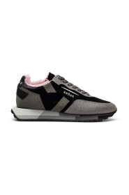 Czarne Srebrne Skórzane Sneakersy dla Kobiet