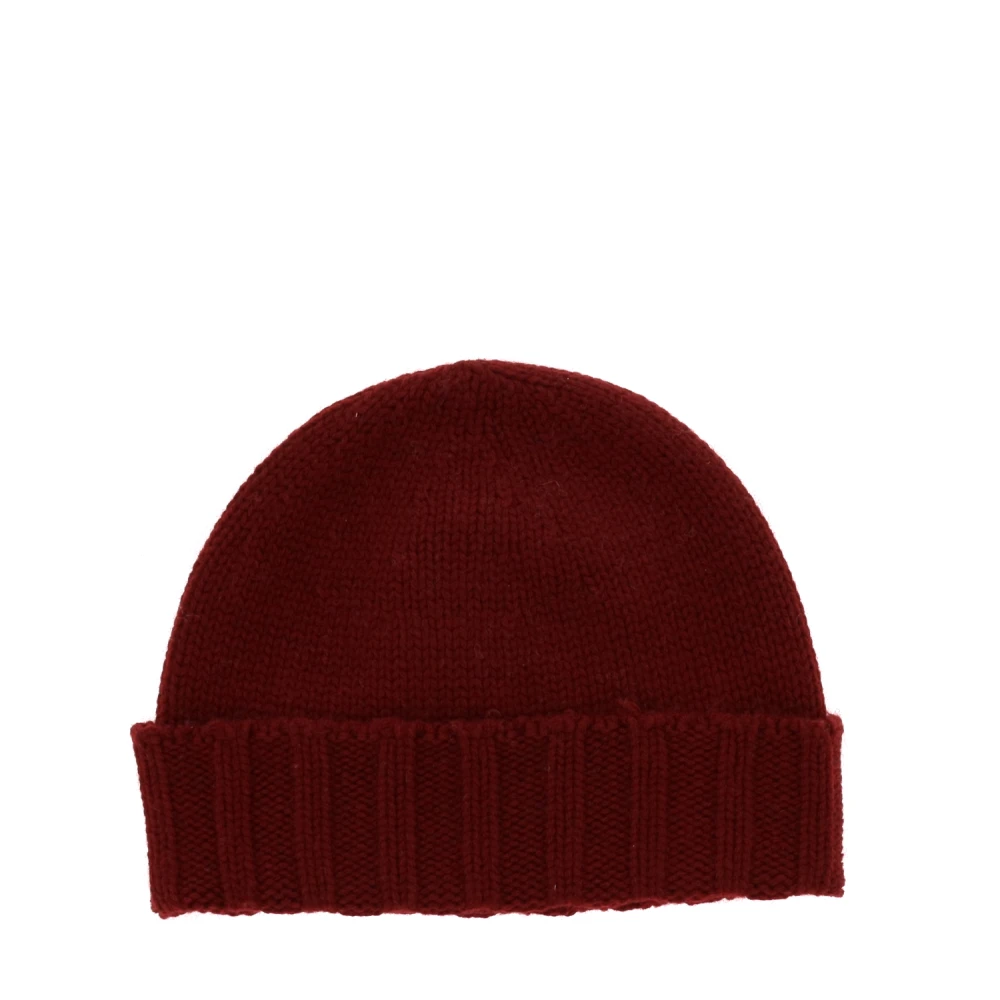 Drumohr Burgundy Cashmere Ribbed Cuff Hat Brown Heren