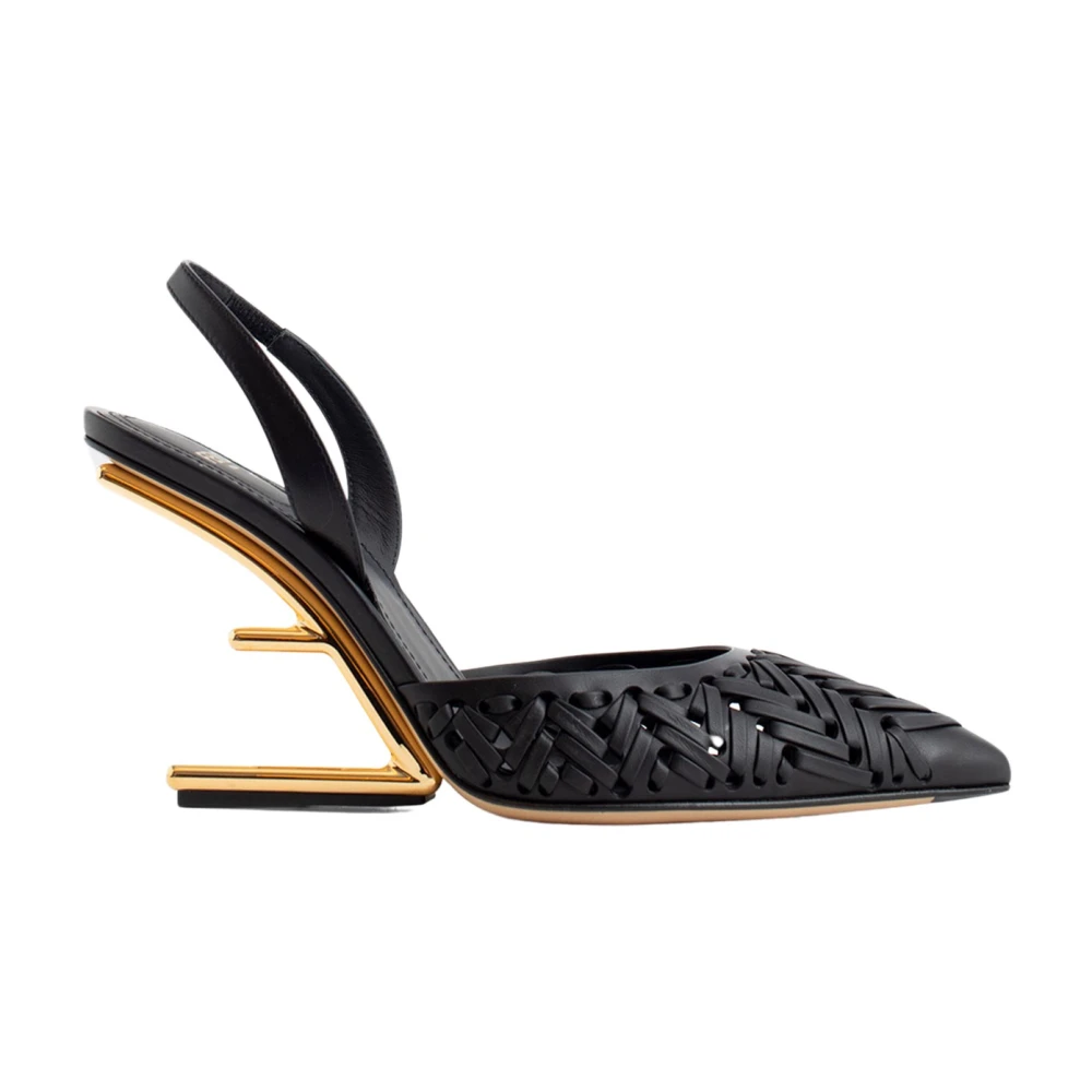 Fendi Zwarte Gevlochten Leren Slingback Pumps Black Dames