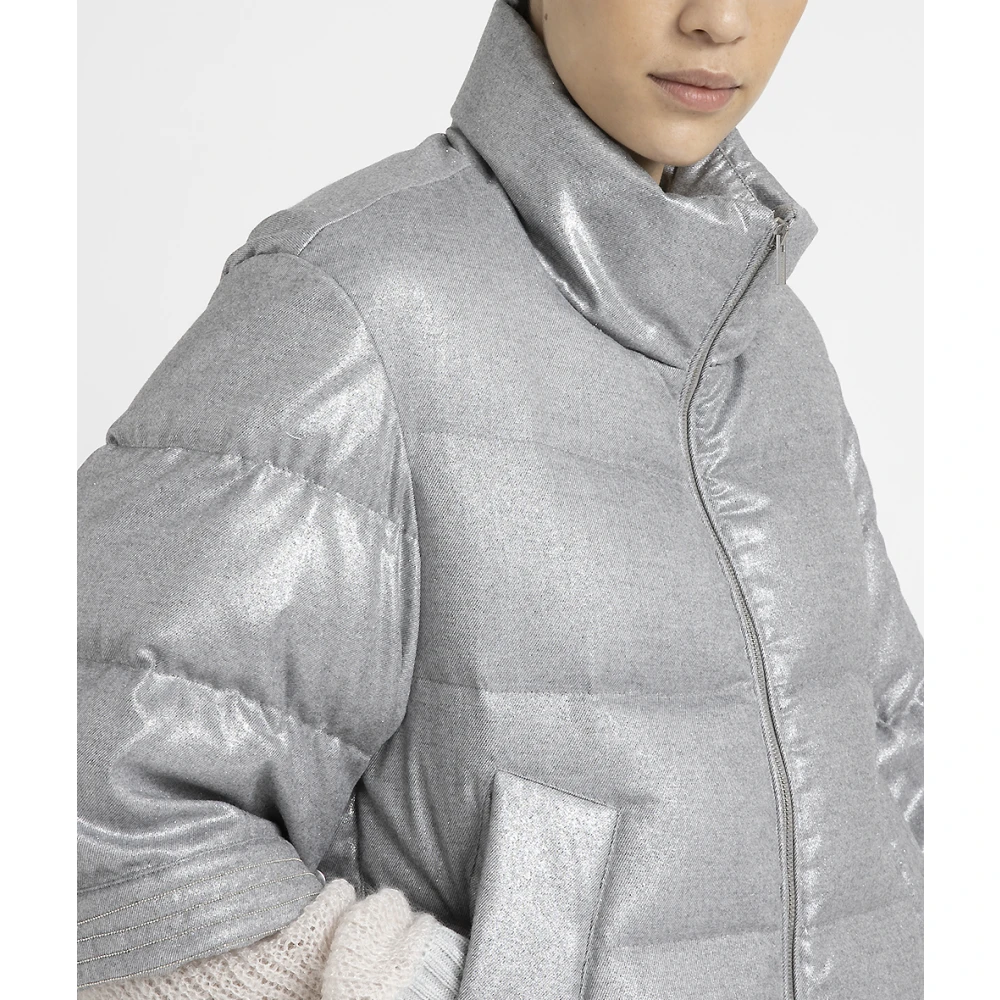 PESERICO Korte donsjas in gelamineerde viscosemix flanel Gray Dames
