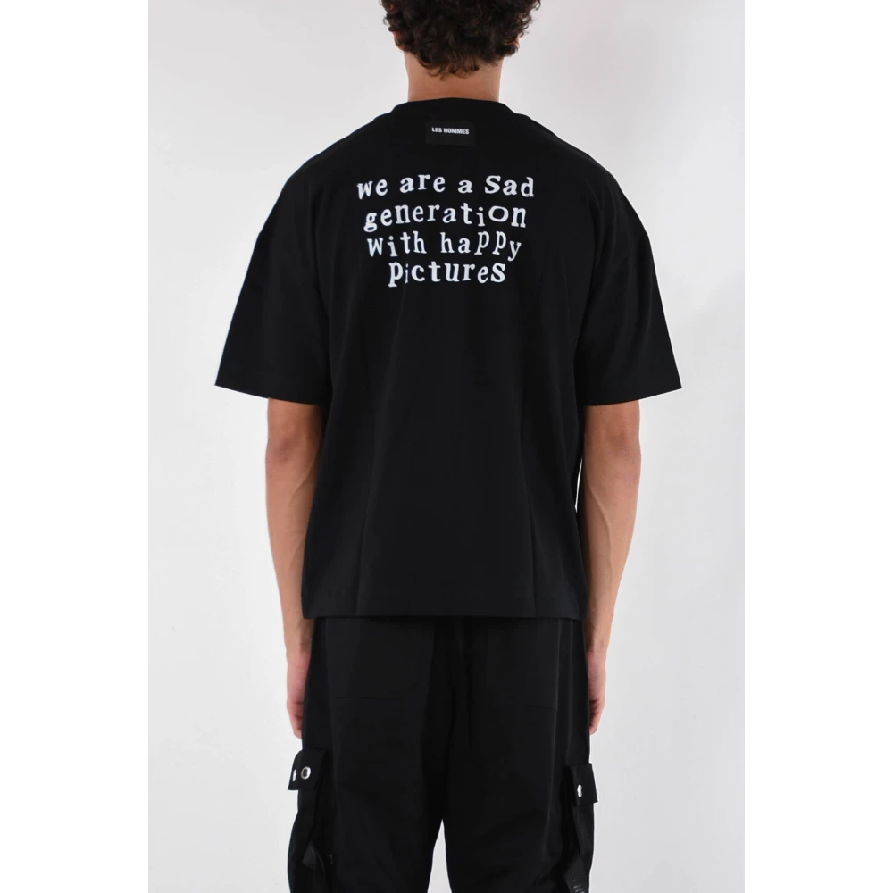 Les Hommes T-shirt met print en logo Black Heren