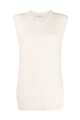 Ivory Stickad Ull Ärmlös Jumper