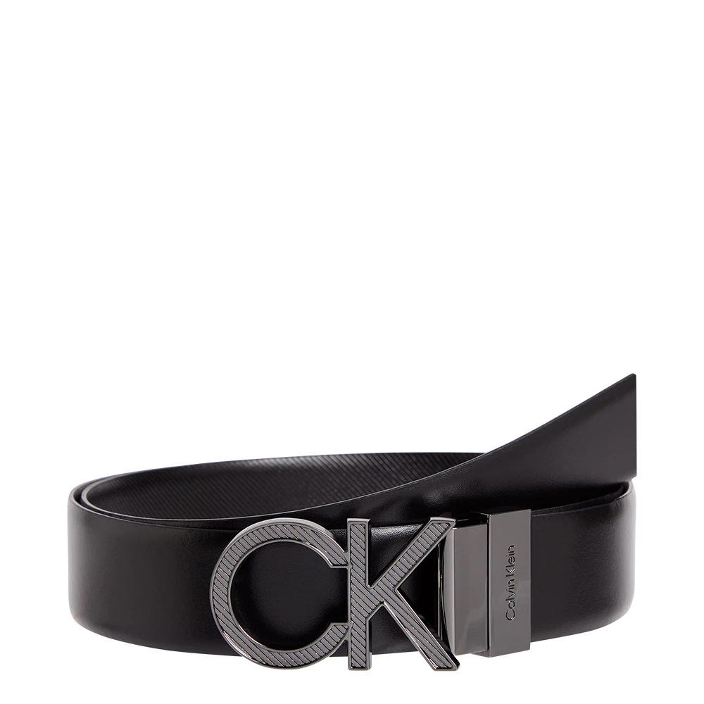 Calvin Klein Metalen Diagonaal Omkeerbare Leren Riem Black Heren