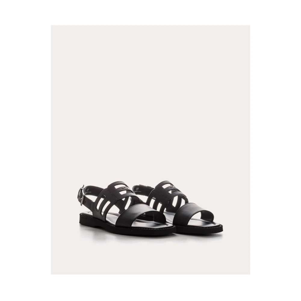 Hogan Bruine Leren Sandalen met Dubbele Band Black Dames