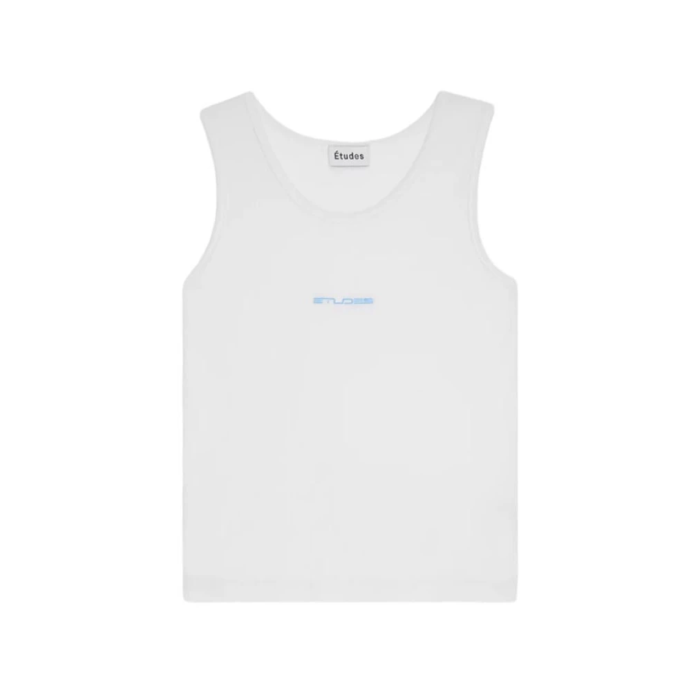 Études Witte Tanktop met Blauwe Borduursels White Heren