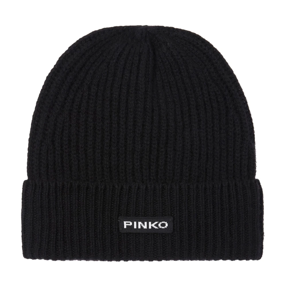 Pinko Räfflad Ull Beanie Mössa Black, Dam