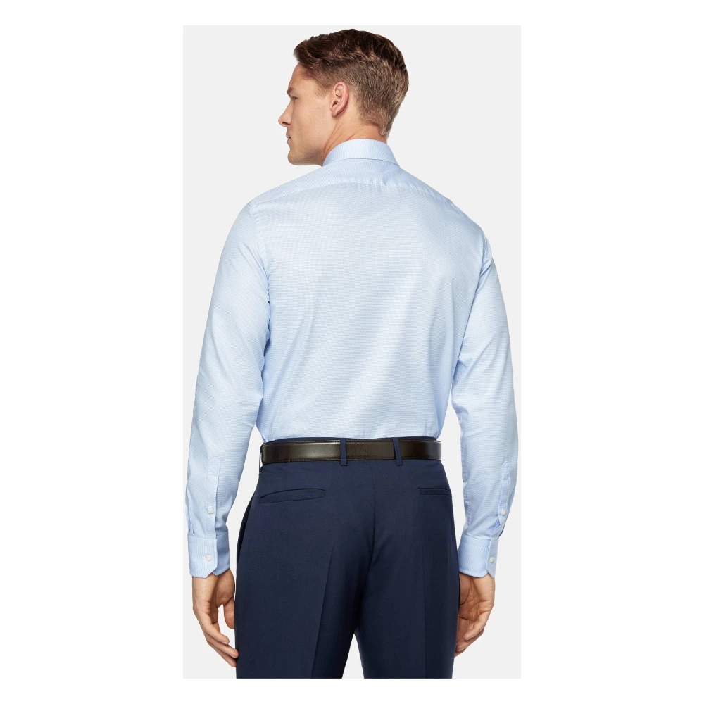 Boggi Milano Twill Pied de Poule Windsor Kraag Slim Fit Overhemd Blue Heren