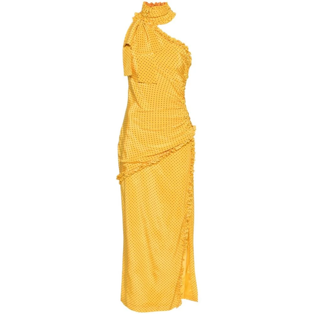 Alessandra Rich Zijden jurk met polkadotprint Yellow Dames