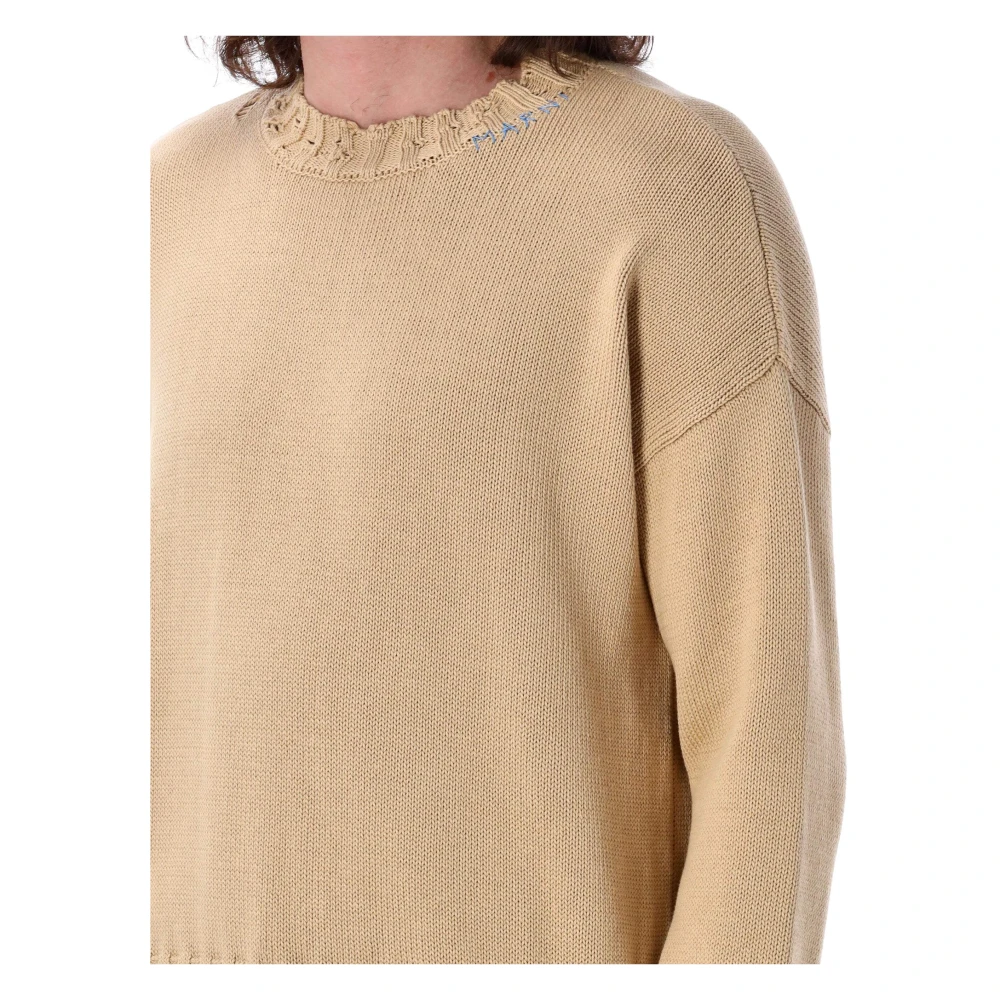Marni Stijlvolle Distressed Gebreide Trui Beige Heren