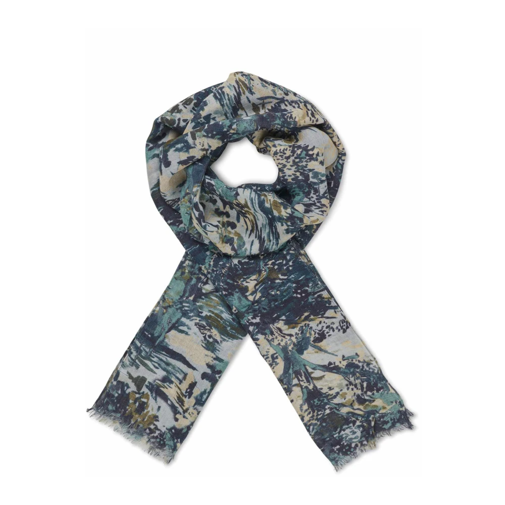 Masai Stijlvolle Wollen Sjaal Teal Multicolor Dames