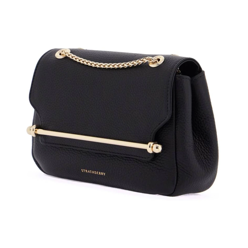 Strathberry Elegante zwarte kalfsleren mini tas met gouden ketting Black Dames