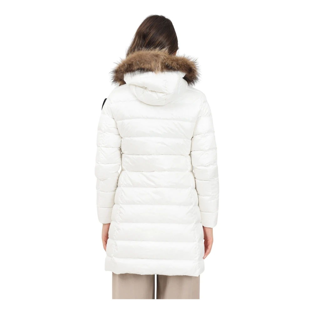 Blauer Witte gewatteerde jas met bont capuchon White Dames