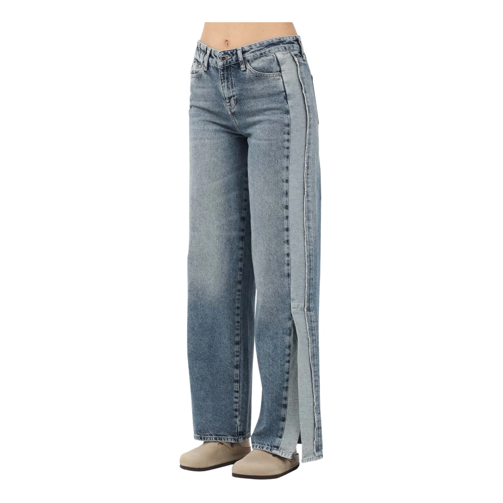 Armani Exchange Wijde Spijkerbroek met Contrastpaneel Blue Dames