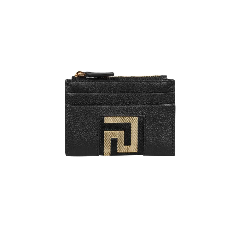 Versace Portemonnee van Kalfsleer met Rits Black Heren