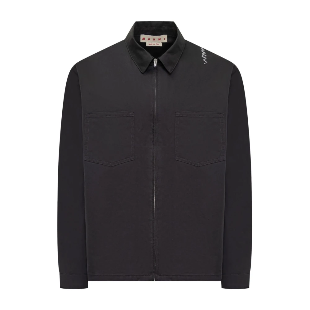 Marni Zwarte Shirt met Rits aan de Voorkant en Zakken Black Heren